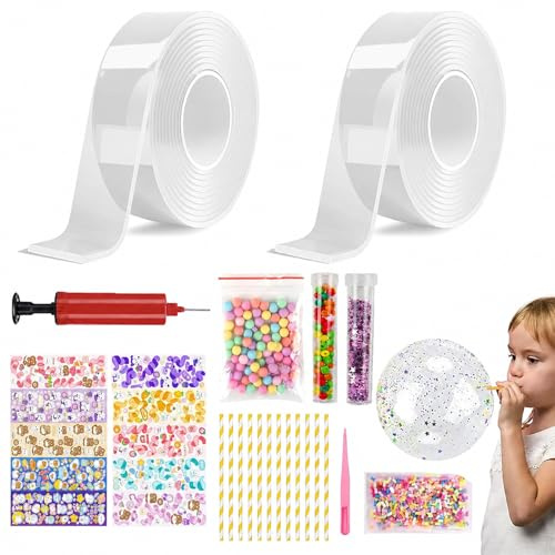 Eowppue 27-Piece Nano Tape Bubble Crafting Kit - Double-Sided Nano Tape for DIY Bubbles, Includes Sequins, Glitter, and Stickers - Creative Water Ball Craft Set for Kids and Adults