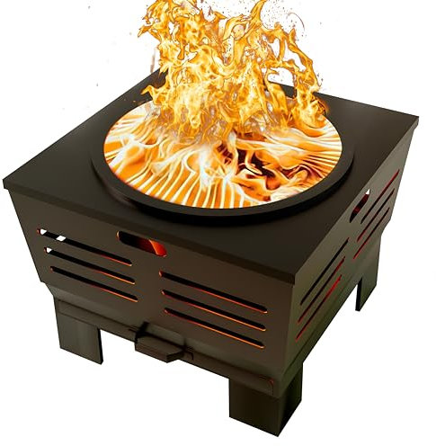 Fire Beauty Feuerstelle mit Ständer, rauchfreie Holzfeuerstelle mit Ascheschale, tragbare Outdoor-Feuerstelle mit Grillrost und Schürhaken für Camping, Hinterhof, L: 58,6 x 58,4 x 43,2 cm, 13 kg