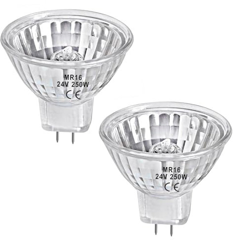 LedWekei Ampoules halogènes Gu5.3, ampoule halogène MR16 24 V 250 W, ampoules blanc chaud 2700 K à intensité variable (lot de 2 tasses réflectrices de calandre)