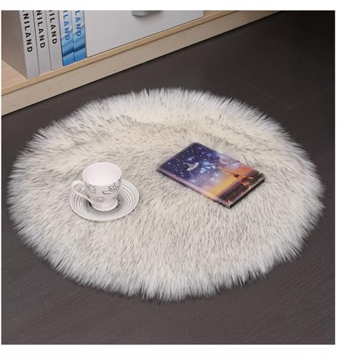 Hrlace Lammfell Schaffell Teppich Rund Kunstfell Teppich Waschbar Weich Fellteppich Flauschiger Longhair Stuhlauflage Nachahmung Wolle Bettvorleger Sofa Matte für Heimdekoration Weiß 2# 60 * 60cm