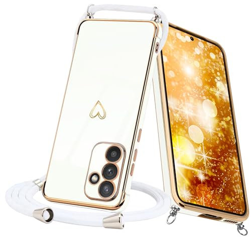 Keteen Collier Cordon Coque pour Samsung Galaxy A55 5G Motif Coeur d'amour Mignon Galaxy A55 5G Lanière avec Cordon Réglable Lanyard Silicone Anti-Chute Housse Etui pour Samsung A55 5G, Blanc