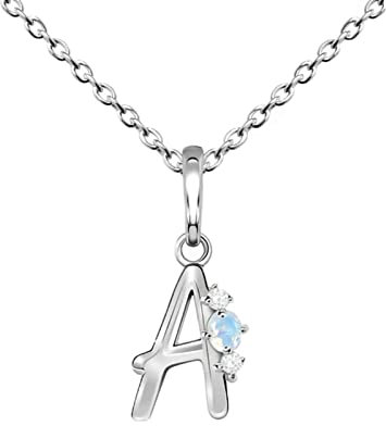 Beydodo Kette Damen Charms Anhänger, Halskette Silber 925 Buchstabe E mit Mondstein Kette Frauen 45CM Silber
