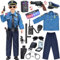 G.C Polizei Kostüm Kinder mit Mütze Gürtel Polizei Ausrüstung Schulter Licht Recorder Handschellen Sonnenbrille Walkie Talkie Polizei Spielzeug Halloween Karneval Kostüm für Jungen (M, 6-8 Jahre)