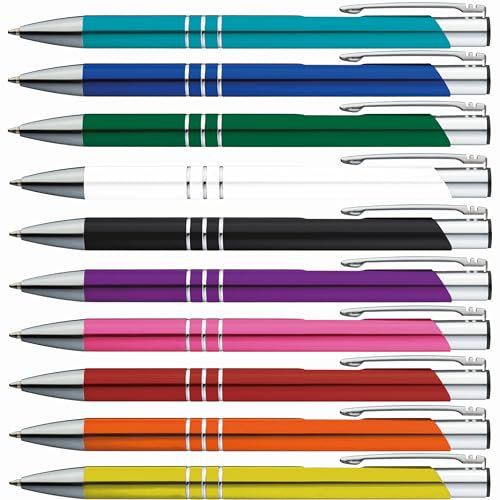 StillRich® hochwertiges Metall Kugelschreiber Set | 10 Stück | Farbe mehrfarbig | einfaches & weiches Schreiben | blauschreibender Kugelschreiber in verschiedenen Farben für Büro, Schule & Haushalt