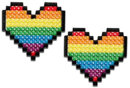 Mono-Quick 1433x Love is Love Rainbow Applikation, Bügelbild, Patch, Aufnäher Regenbogen Herz Pride (14339 - Pixel Herzen 2er)