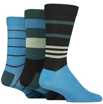 SockShop Men's Comfort Cuff Socks -Striped and Plain Soft Breathable & Cooling Bamboo Material Multipack of 3 Pairs (UK, Numeric, 7, 11, Regular, Regular, Storm)