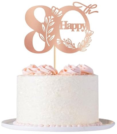 Blumomon 1Pcs 80th Happy Birthday Cake Topper Happy 80 Cake Topper Cheers to 80 Cake Decoration 80th Birthday Party Decoration 80th Anniversary Cake Decoration(Rose Gold)