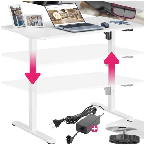 tectake® höhenverstellbarer Schreibtisch, Schreibtisch Gestell höhenverstellbar elektrisch, Verstellbarer Schreibtisch, Standing Desk, PC Tisch, Gaming Setup, für Arbeitszimmer, Home Office - weiß