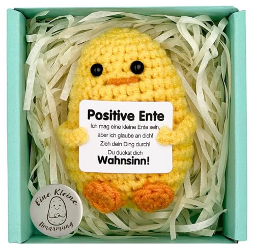 DONGTATA Positive Ente gestrickte Wolle Mini Lustige Puppe Geschenk für Sohn Duaghter Frauen Männer Geschenk der Gesellschaft handgemachte Positive Geschenke für Freunde