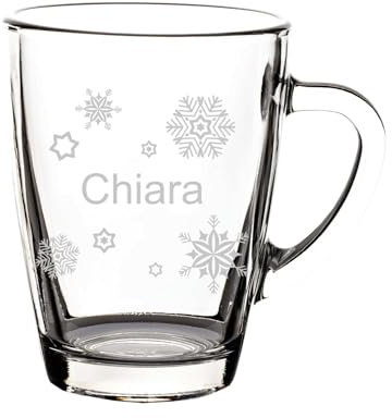 LUXENTU Glasbecher mit personalisierter Gravur, Kaffeebecher 300 ml, Klassischer Becher für Kaffee Tee und Glühwein, Individuelle Lasergravur, Großes Set für Gastronomie, Motiv: Schneeflocke, 30 Stück