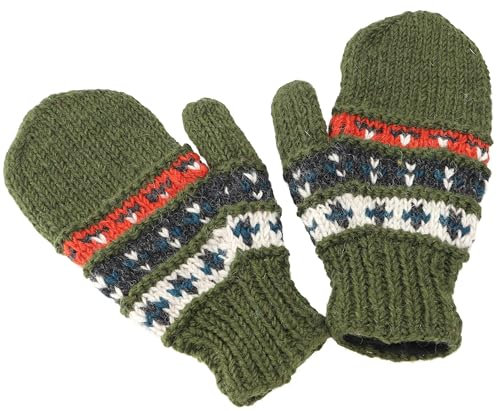 GURU SHOP Handschuhe aus Wolle, Fauster, Handgestrickte Fausthandschuhe aus Nepal - Grün/bunt, Herren/Damen