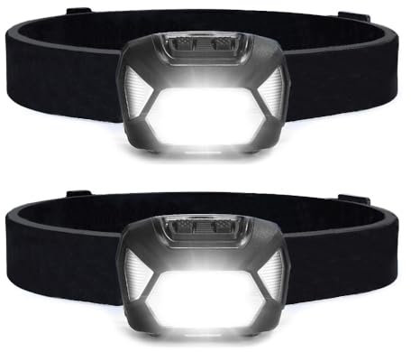 Offgridtec 2er Pack LED Stirnlampe 220lm, 1300 Lux, IPX4 Wasserdicht, Verstellbares Kopfband, Verschiedene Lichtmodi für Outdoor, Camping, Wandern, Leicht, Batteriebetrieben (nicht inklusive), Schwarz