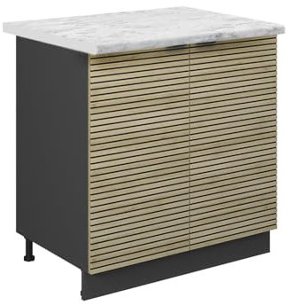 Vicco Spülenunterschrank Fame-Line, Eiche Paneel, 80 cm mit Regal, AP Marmor
