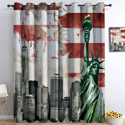 Verdunkelungsvorhang Mit Ösen - Bunt Blickdichte Gardinen Wohnzimmer Schlafzimmer Vorhänge H260x B140 cm (2er Pack) Für Junge New York Vintage-Poster mit der Flagge von New York 3D Thermovorhänge