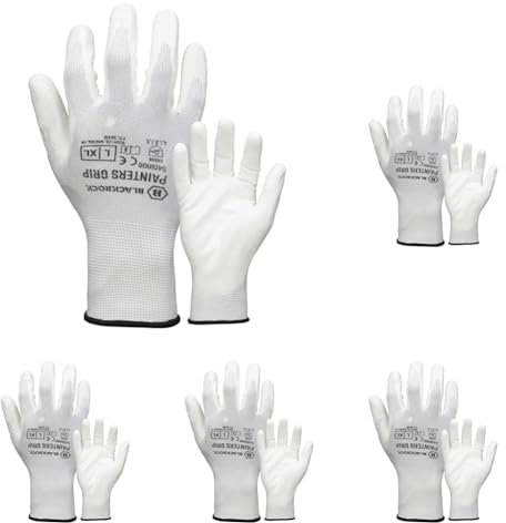 Blackrock Lightweight Painter's PU Grip Safety Work Gloves, Mens Womens Sensitive Precision Working, Ideal For Painting & Decorating, Electronics, Assembly, Light Handling - White, Size XL/10