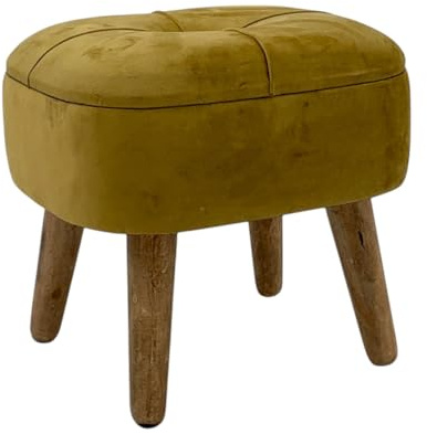AcaciaHome Stylish & Durable Living Velvet Ottoman Footstool with Lift-Up Storage, Round Design, Traditional Pattern, Comfortable Medium Firmness for Living Room, Office or Lounge (Yellow, Round)
