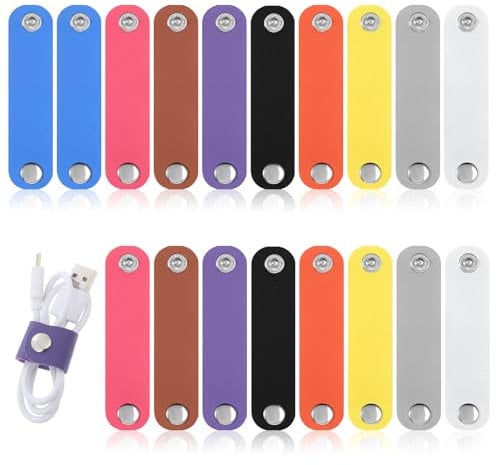 18 Pcs Leather Cord Organizer Portable Cable Straps PU Leather Cable Organizer Reusable USB Charger Cord Holder