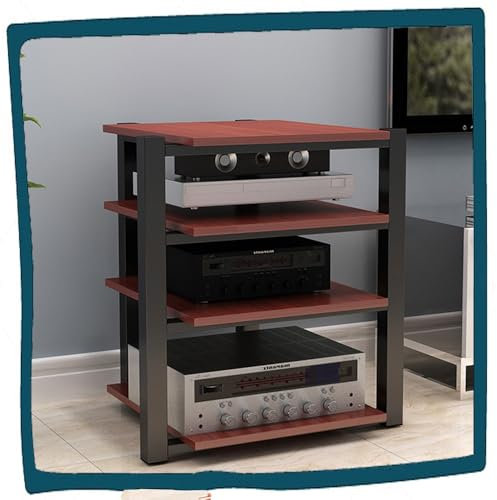 IMUNKT 3 Tier Record Player Stand AV Media Stand Floor-Standing HiFi Audio Tower Corner Media Center Rack Stereo Cabinet Wooden And Steel(Teak,4 Tier)