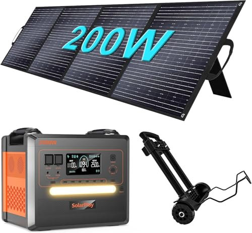 SOLARPLAY Estacion de energia portatil 2500W, 2300Wh Generador solar portatil Batería LiFePO4 Generador electrico,para Camping,Autocaravana,RV,Viajes,Emergencia por Fallo de (2500W+200W+Trailer)