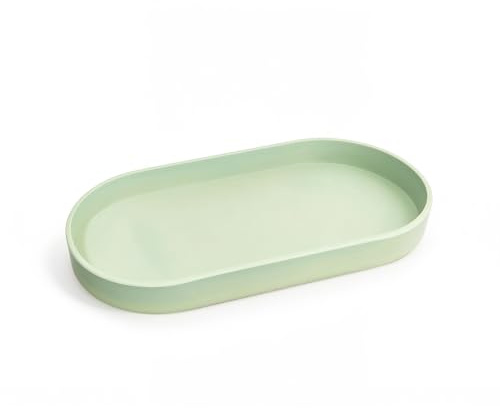 VCREATC Grünes kleines Tablett (30 cm), ovales Tablett für Küchentheke, Badewanne, Badezimmer, Waschtischartikel, Arbeitsplatten-Organizer, Kaffee-Zubehör, Bar, Serviergewürze, Salz und Pfeffer, Seife