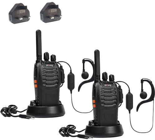 Walkie Talkie PMR446 Two Way Radio Long Range pofung PT88E Professional License-free Radio 16 Channels Rechargeable Walkie Talkies for Adults with VOX LED Light Earpieces(Black, 2 Pack)