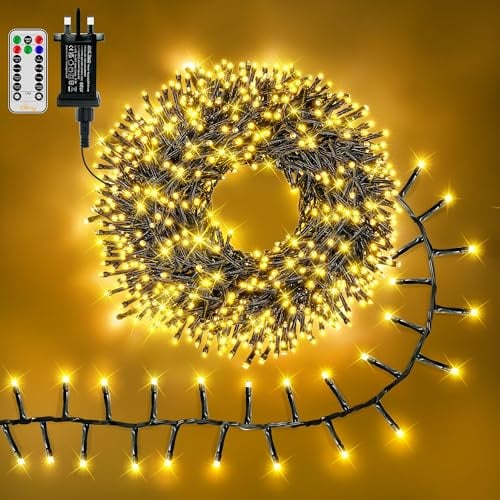 Ollny Outdoor Cluster Christmas Lights - 22.5m 1500LEDs Xmas Tree Fairy Lights Mains Powered Plug in with 8 Modes/Timer/Remote, Bright Waterproof String Lights for Garland Outside Indoor Decoration