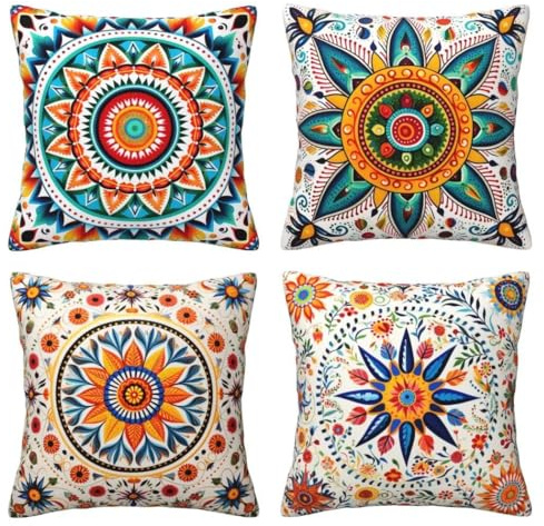 Kissenbezug 45x45 4er Set Leinen Kissenbezüge Boho Dekorative Sofakissen Zierkissen Bunt Couchkissen Outdoor Kissen Zierkissenbezüge Deko Kissen für Sofa Schlafzimmer Wohnzimmer Balkon -LI230