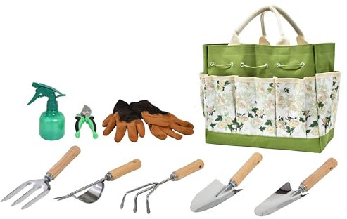 9-Piece Gardening Tools Set with Heavy Duty Hand Tools & Stylish Organizer Tote – Rust-Proof, Ergonomic Garden Kit for Men & Women