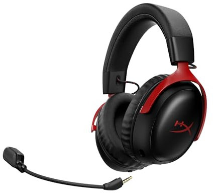 HyperX Cloud III S Wireless, Cuffie Bluetooth, Audio 3D, Microfono Noise-Cancelling, Fino a 200 ore di Autonomia, Dongle USB-C, Compatibili con PC, PS5, Nintendo Switch, Nero/Rosso