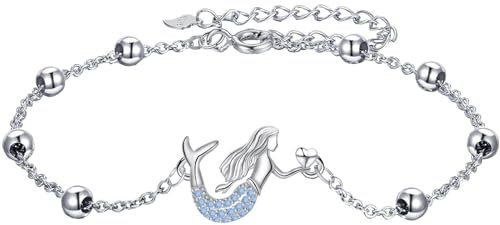 Micory Meerjungfrau Fußkettchen Damen 925 Silber Fußkette Strand Sommer Verstellbar Schmuck Geschenke für Damen Mädchen