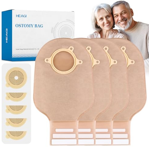 Heagimed 30 Stück Stomabeutel, Zweiteilig, Kolostomiebeutel Bis 60 Mm | Inklusive 20 Beutel Und 10 Basisplatten, Auslassbar, Mit Sicherem Verschluss Für Die Ileostomie-Stomapflege
