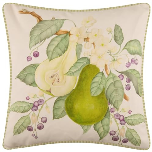 Voyage Maison Pear Orchard Outdoor Cushion – Water-Resistant UV-Protected Fruit Watercolour with Striped Reverse (Green - 43x43cm)