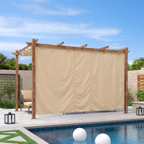 PURPLE LEAF Pergola 3 x 4 m Holzoptik mit Seitenwänden, Terrassenüberdachung Aluminium Pavillon mit Einziehbarem Dach, Pergola Freistehend mit Markisenschutz, Beige