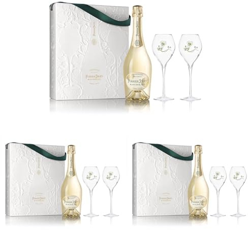 Perrier-Jouët Blanc de Blancs Champagne, 75 cl with 2 Flutes, white (Pack of 3)