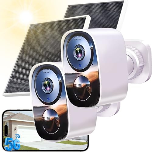 Funstorm 2K Solar Battery Outdoor Security Camera Wireless 5G/2.4 WiFi 2PCS | Wire-Free, Long Battery Life, Colour Night Vision, AI Detection, Local & Cloud Storage, IP65, 2-Way Audio, Works with Alexa