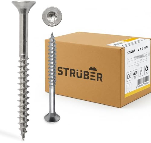 STRÜBER Universalschraube aus Edelstahl rostfrei A2 mit Senkkopf & Torx-Antrieb (5,0 x 100 mm / 200 Stk.) - Holzschraube - Spanplattenschrauben - Teilgewinde - TX-Bit inkl. - ETA