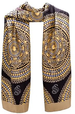 Seta Sole – Sciarpa in 100% Seta Made in Italy 45x160 cm – Mandala Disegnato a Mano – Foulard Elegante Donna, Accessorio Moda Artigianale Lago di Como