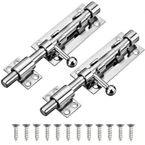 Kaxich 2 Pack Barrel Bolt Latch, 6.3 Heavy Duty 304 Stainless Steel Gate Latch for Inside Door, Outdoor Fence, Wooden Fence, Finished Shed Door Latch
