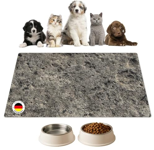 Napfunterlage | Futtermatte für Hunde und Katzen „Naturstein dunkel Textur“ aus Premium Vinyl - 60x40 cm – rutschhemmend, abwaschbar, reißfest - Made in Germany