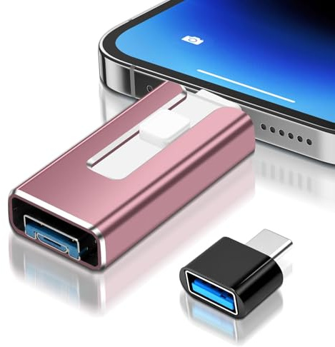 USB Stick 256GB per i-Phone, 4 in 1 USB Speicherstick per i-Phone/Pad/smartphone Android/PC, USB 3.0 Memory Stick Flash Drive ad alta velocità, Plug-and-Play - Backup per foto e video, Rosa