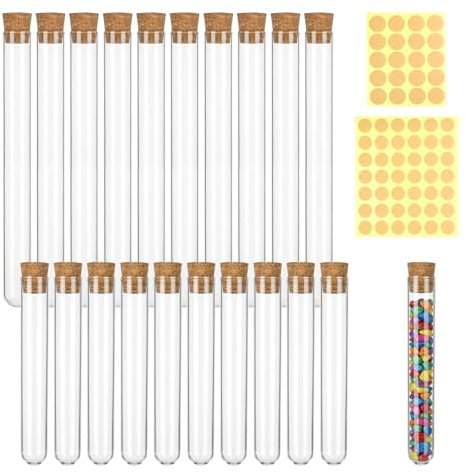 RoyalChic 20 Stk Reagenzgläser mit Korken Kunststoff 2 Größen mit Etiketten