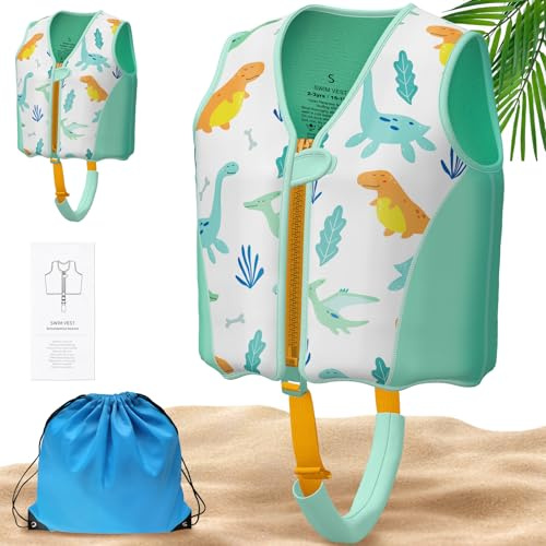 Parner Schwimmweste Kinder für 2–6 Jahre (15-30 kg), Kinder Schwimmhilfe mit Variablen Auftriebskörpern, weicher Neopren - Komfort, mit Transportbeutel,Beingurt und langem Reißverschluss