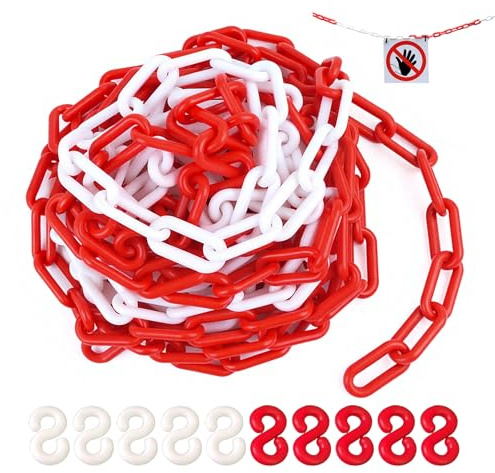 Absperrkette Warnkette Rot Weiß Kette,10M x 8mm Absperrkette Kunststoff Kettes,Kunststoff Warnkette Plastikkette,Warnkettes Baustellensicherungs Kettes für Baustelle,Parkzone,Lager,Gelände
