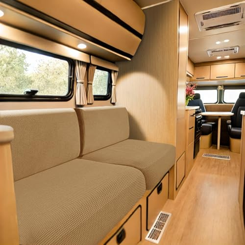 SYLC Bezüge Für Wohnwagenpolster Jacquard, rutschfeste Wohnmobil Sitzbezüge Mit 2 Cord, Sofa Sitzkissenbezug Für Schonbezug Wohnwagen Polster (Mustard,Breite 90-130 cm, Tiefe 60-90 cm)