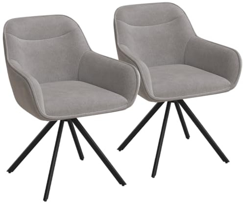 skølm Thokk Esszimmerstühle 2er Set, Hellgrau, drehbar, höhenverstellbar | Polsterstuhl mit Armlehnen, Leinenbezug, Drehstuhl für Esszimmer/Küche, Küchenstuhl, bis 150 kg, Essstühle mit Metallgestell