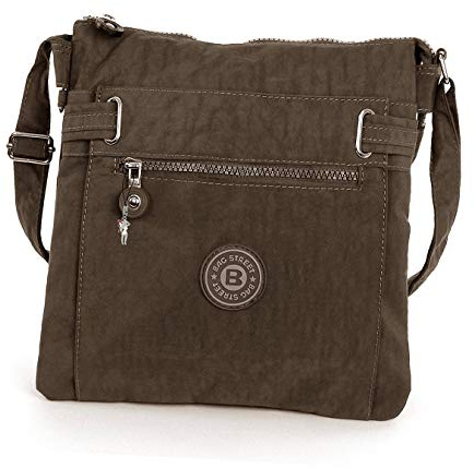 Bag Street Nylon Tasche Damenhandtasche Umhängetasche braun 26x27x9