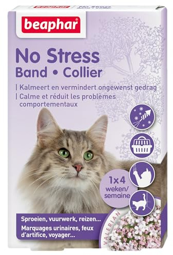 Beaphar No Stress Band Katze - Hilft bei stressigen Situationen wie Feuerwerk oder Gewitter - Ohne zu benommen - Mit natürlichen Kräutern - Halsband zur kontinuierlichen Beruhigung - 4 Wochen wirksam