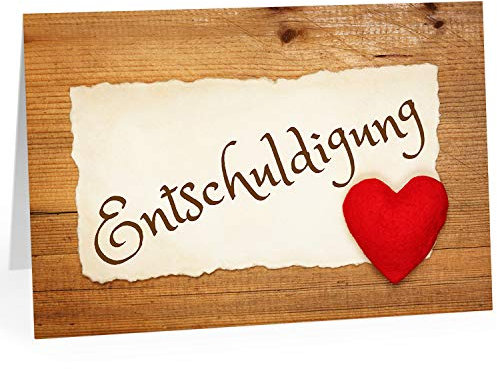 Große XXL (A4) Klappkarte mit Umschlag/Rotes Herz - rustikal ehrlich/Sorry/Entschuldigung/Verzeih mir/Entschuldigen