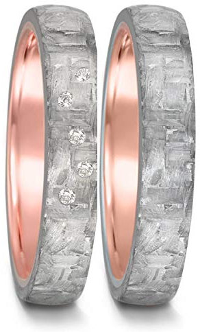 Titanfactory Trauringe 52563 mit Carbon Rotgold 585 5 Brill. ges. 0.05 ct. w/si