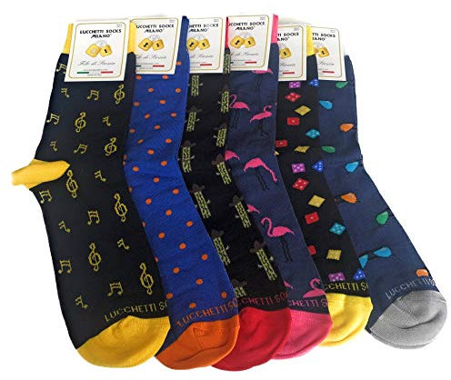 Lucchetti Socks Milano 6 paia calze uomo CORTE cotone filo di scozia elasticizzato estive in fantasia (Taglia 41-46, Set Portofino)